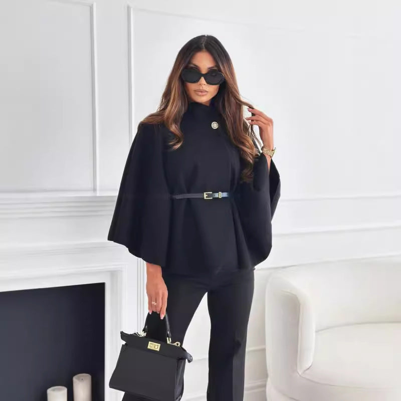 Bianca – Elegant Belted Cape Jacket